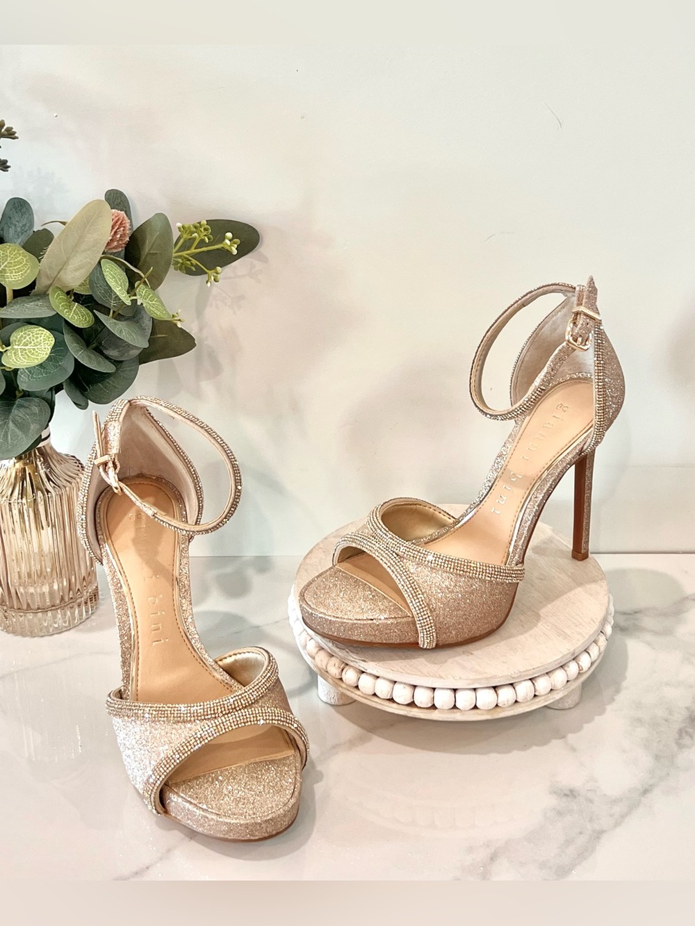 Gianni Bini sand gold Rhinestone Glitter Ankle-Strap Stiletto